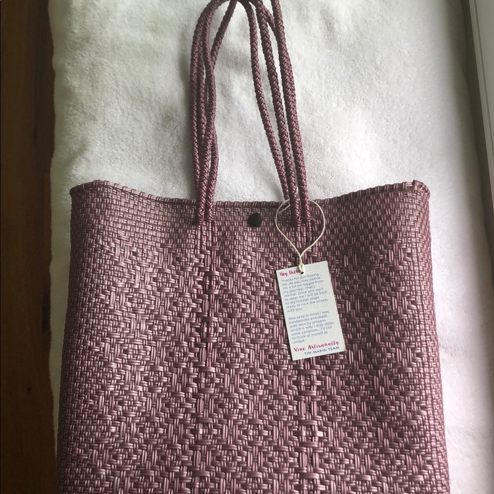 Mystic Rose Color Tote - Woven Straw